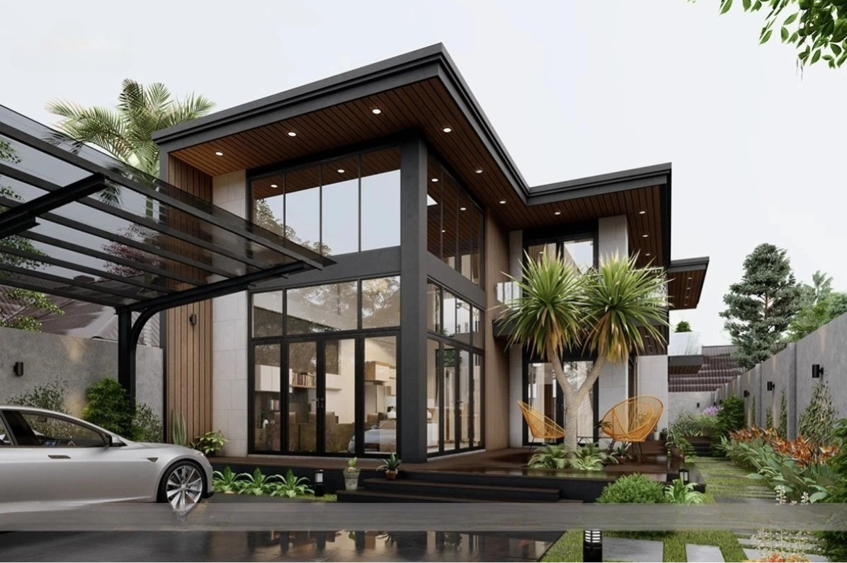 Biệt thự vườn sử dụng gỗ – đá tự nhiên