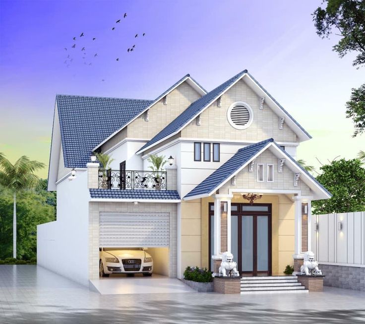Mẫu nhà cấp 4 gác lửng có gara ô tô