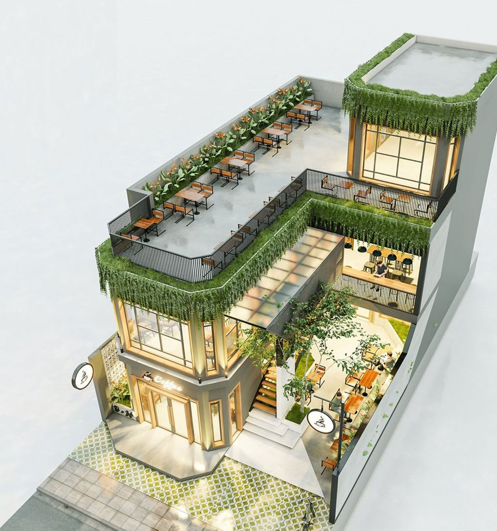 Nhà phố 3 tầng kết hợp kinh doanh quán cà phê
